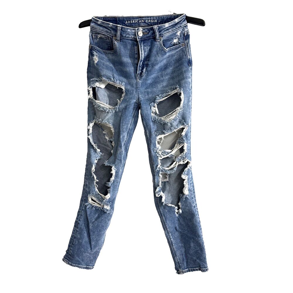 American Eagle Stretch MOM Jeans Womens - Size 0 - Punk grunge distressed emo